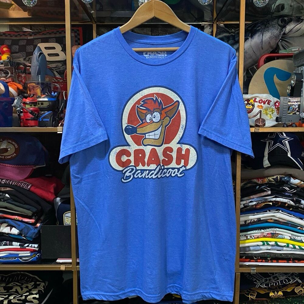 Crash Bandicoot Retro Style Graphic Tee Large Heather Blue Sony PlayStation